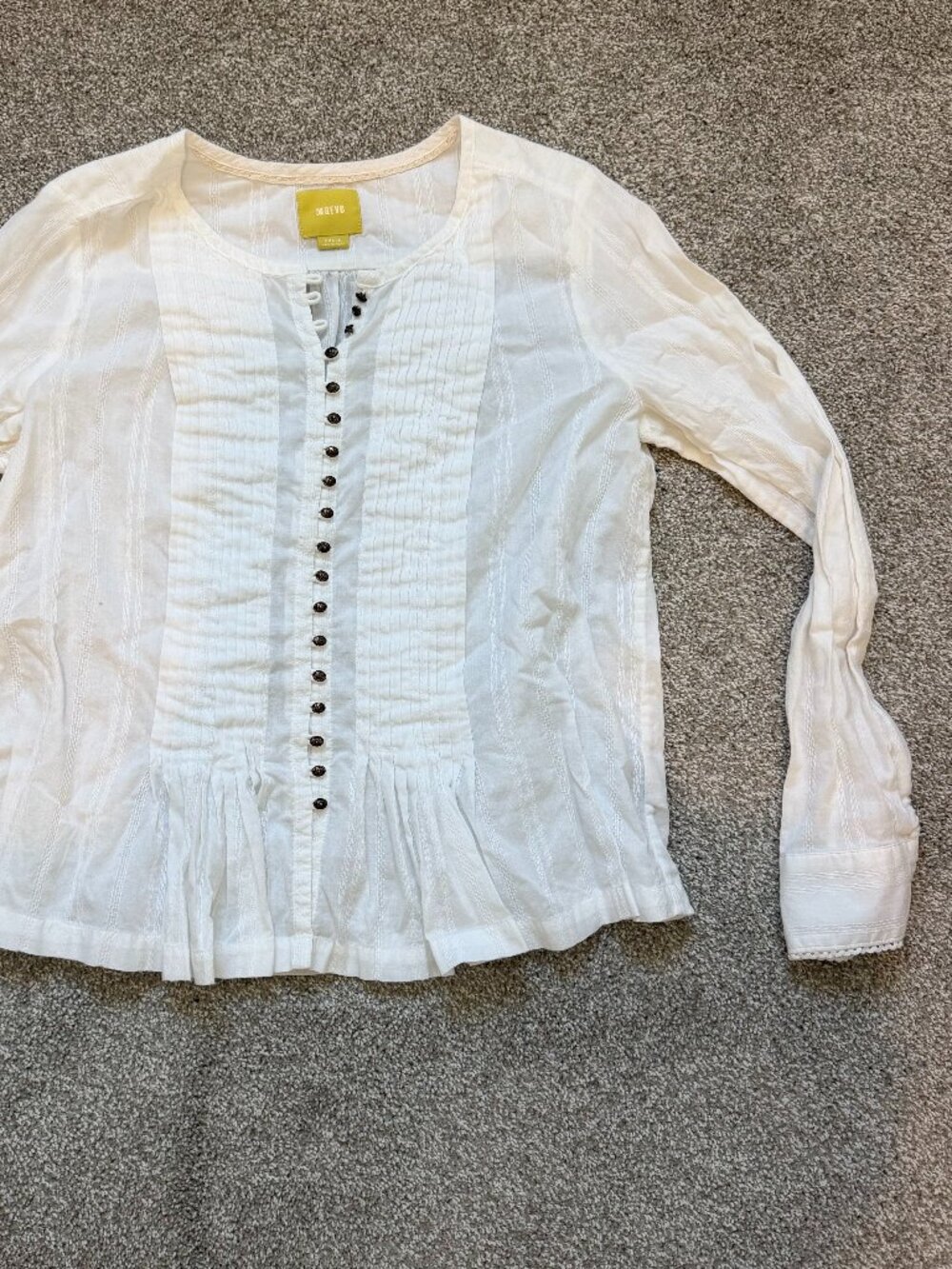 Maeve Anthropologie White Pintuck Button Front Peplum Blouse Women's Small Boho